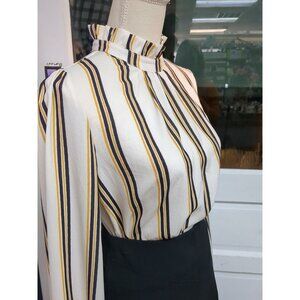 Cream Long Sleeve Striped Blouse